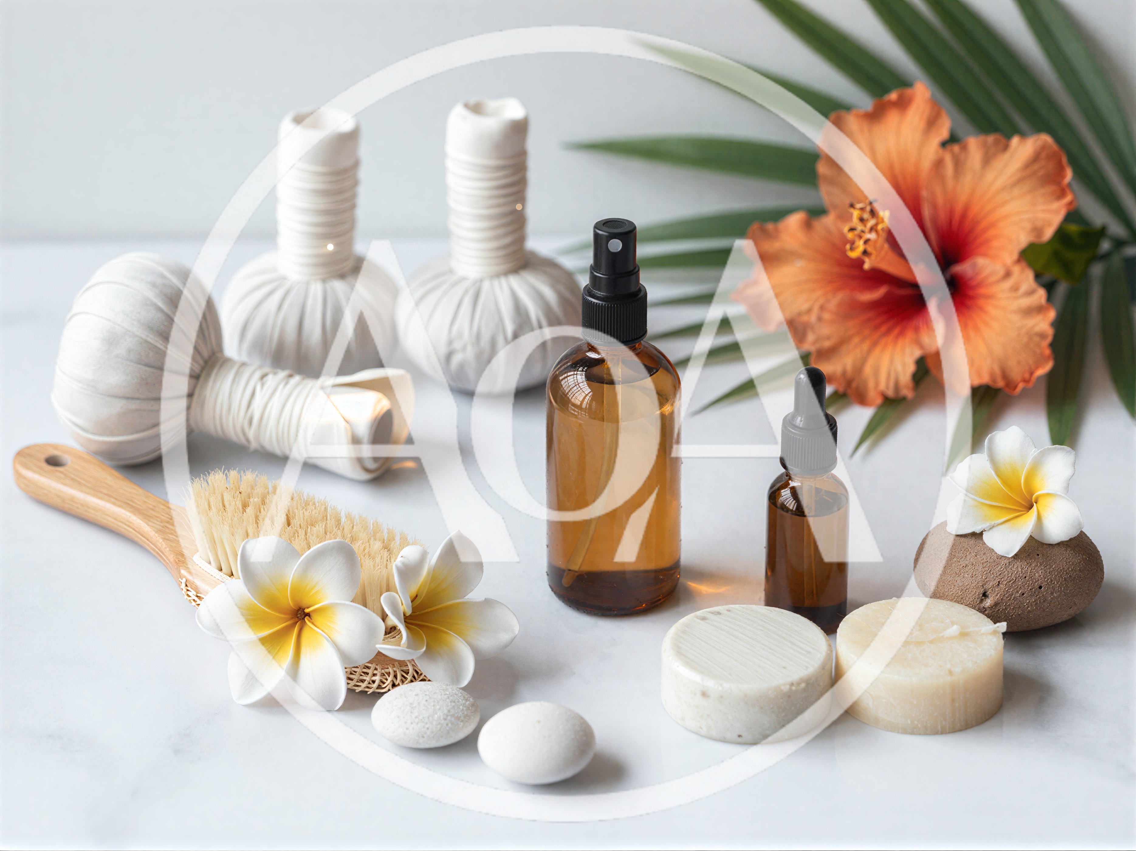 Spa Wellness Treatment Accessories With Tropical Flowers