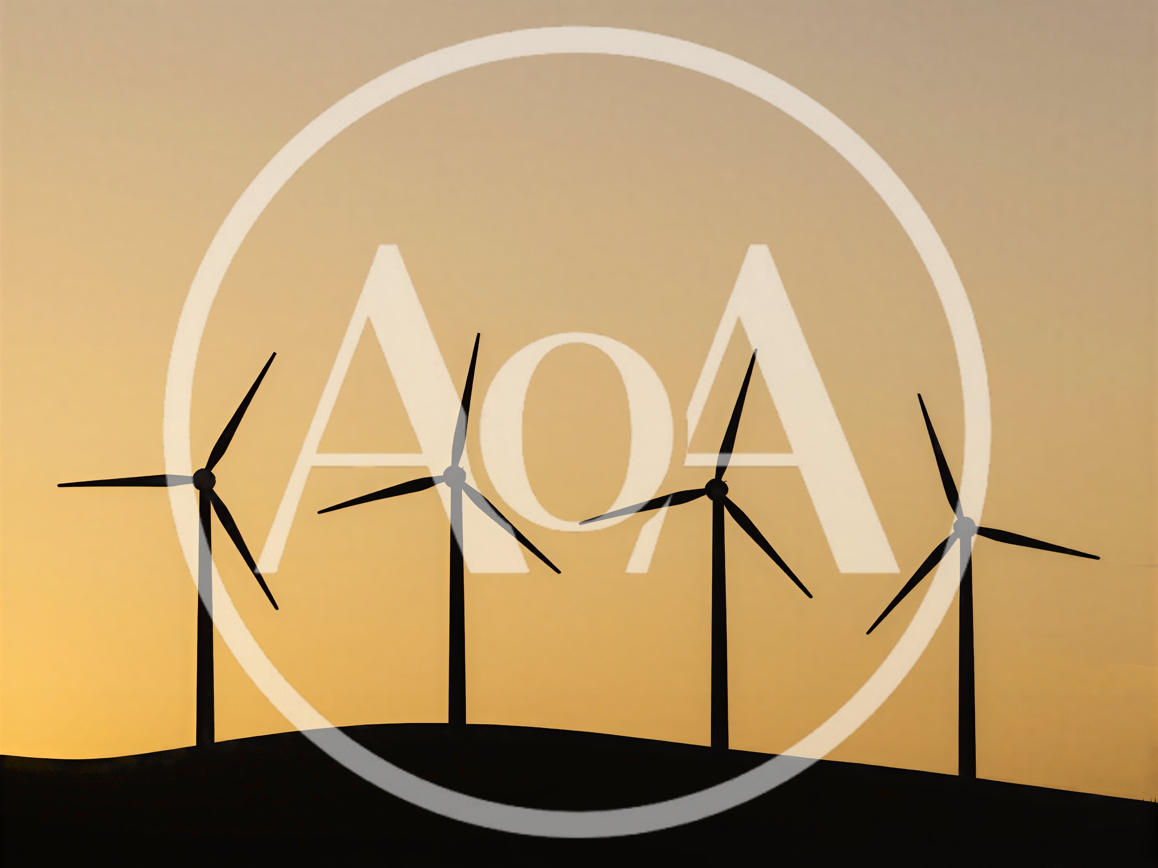 Four Wind Turbines Silhouetted Against A Golden Sunset