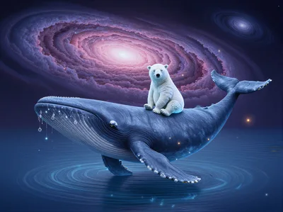 Polar Bear Riding A Giant Whale In Space