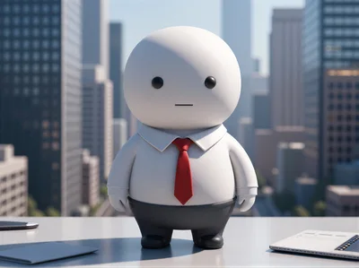 3D Cartoon Businessman Standing On Office Desk