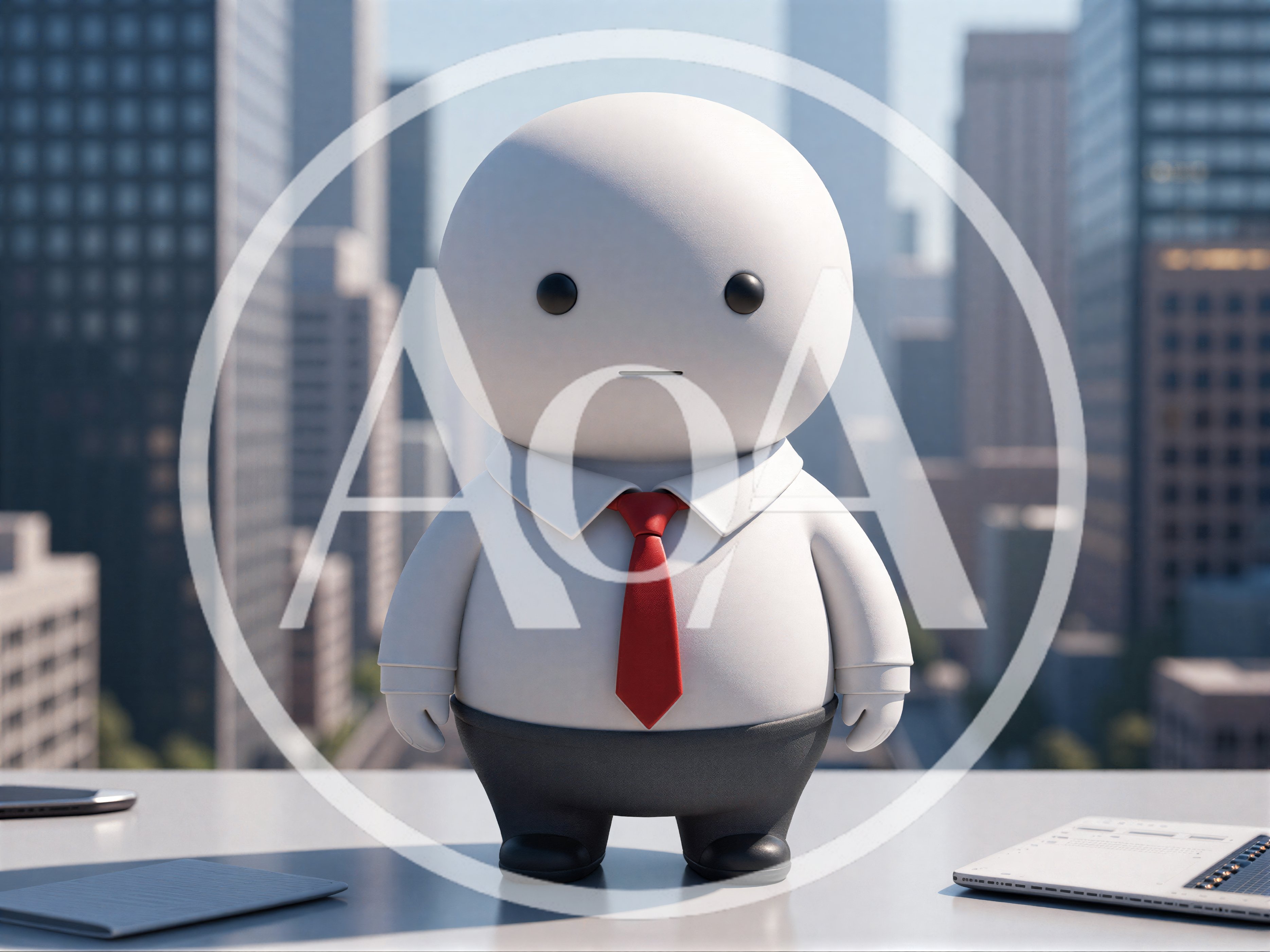3D Cartoon Businessman Standing On Office Desk