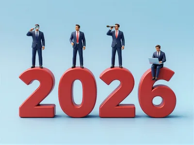 Businessmen Standing On Large 2026 Numbers