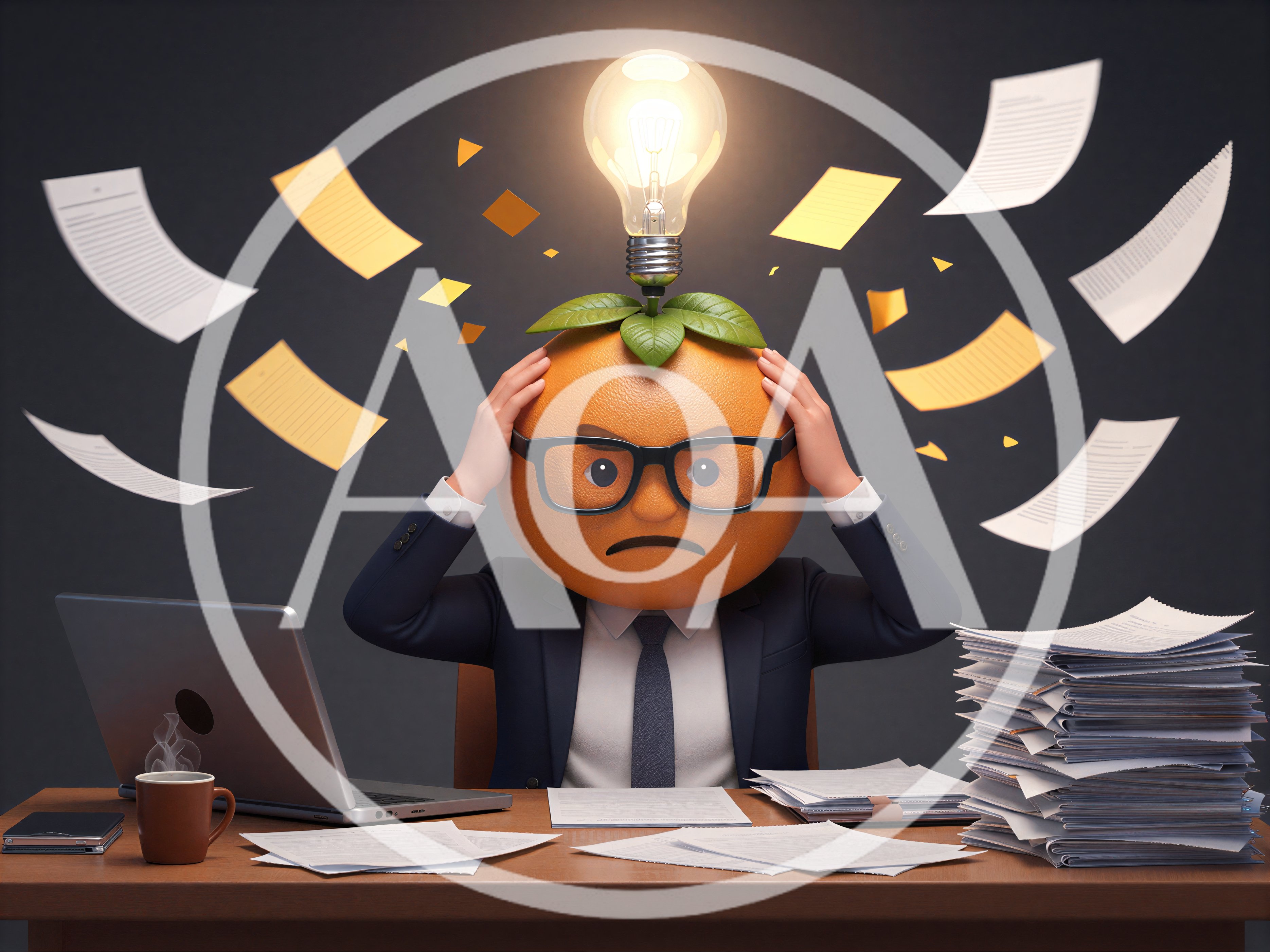 Stressed Orange Businessman With Lightbulb Idea