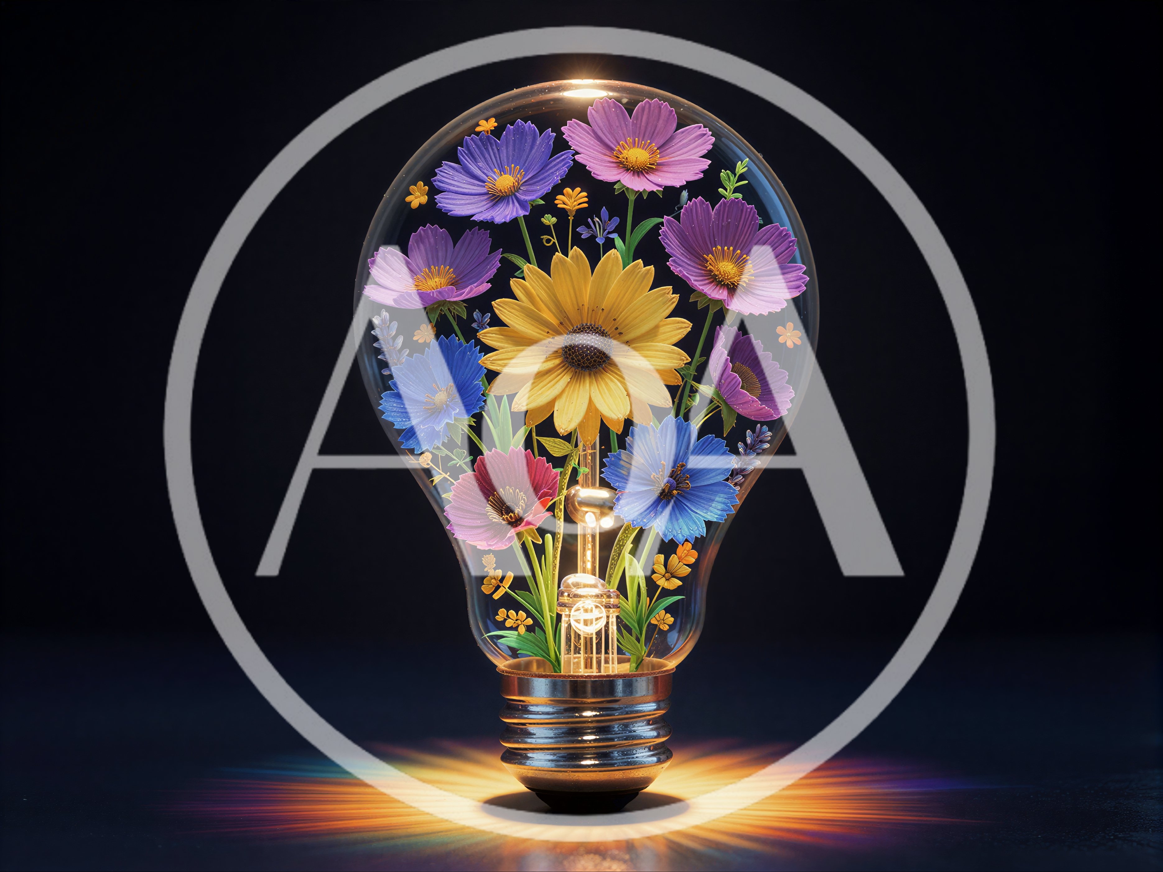 Vibrant Flowers Growing Inside A Glass Light Bulb