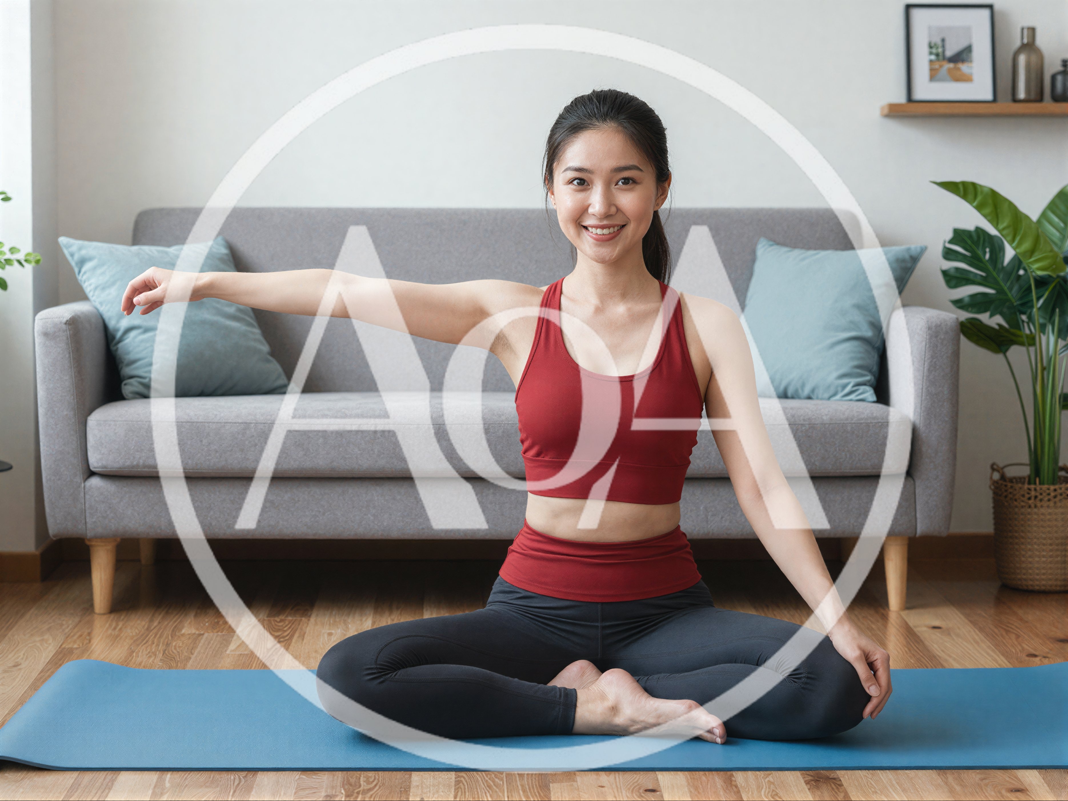 Young Asian Woman Practicing Yoga At Home