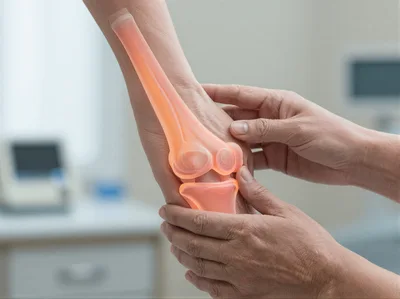 Doctor Examining Patient Knee Joint With Digital Overlay