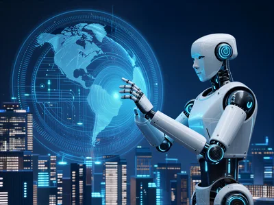 Humanoid Robot Interacting With Digital Holographic Globe