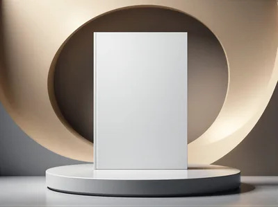 Blank White Book Standing On A Minimalist Pedestal