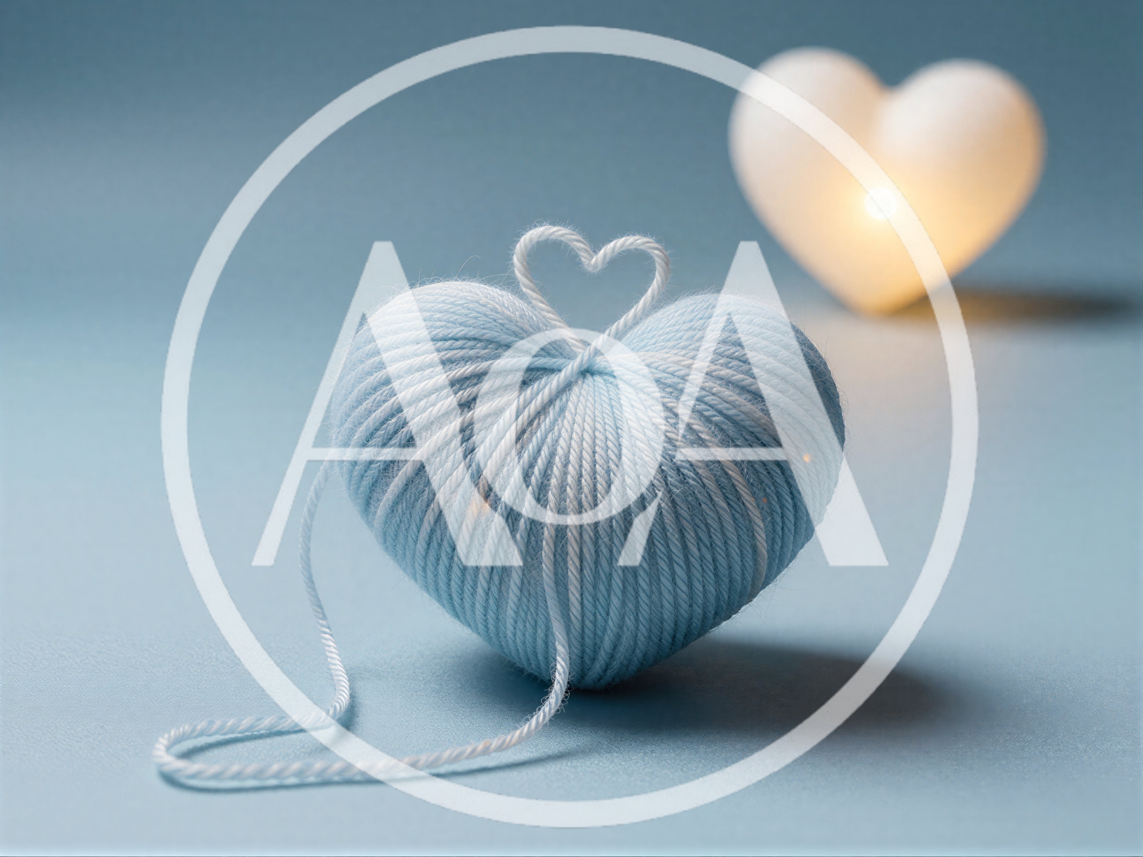 Blue Yarn Heart With A Glowing White Heart Background
