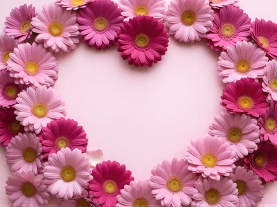 Heart Shape Frame Made Of Pink Gerbera Flowers