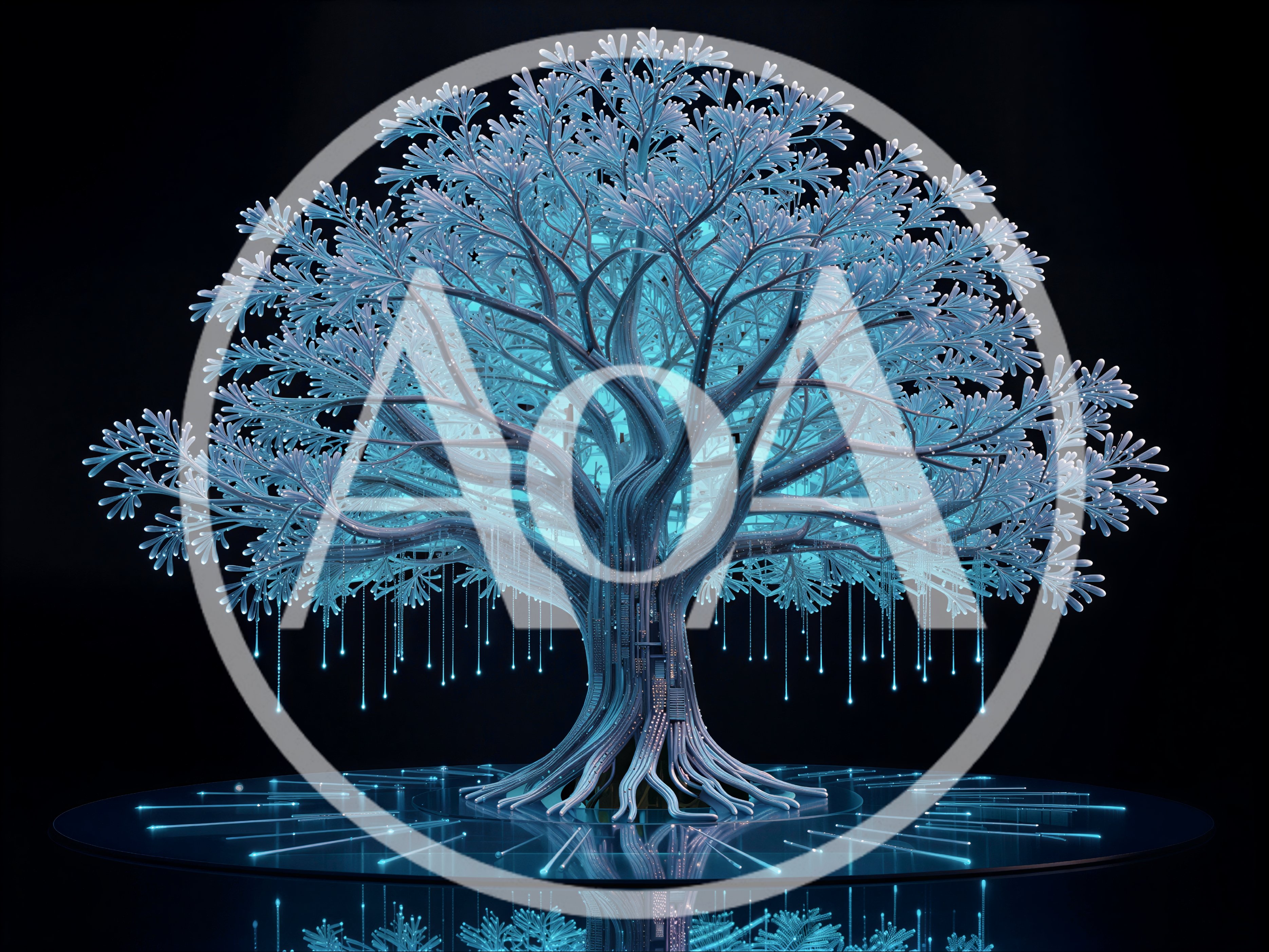 Digital Cybernetic Tree With Glowing Fiber Optic Branches