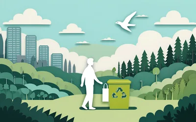 Paper Cutout Illustration Of Person Recycling In Nature