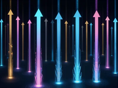 Abstract Digital Arrows Rising In Neon Light