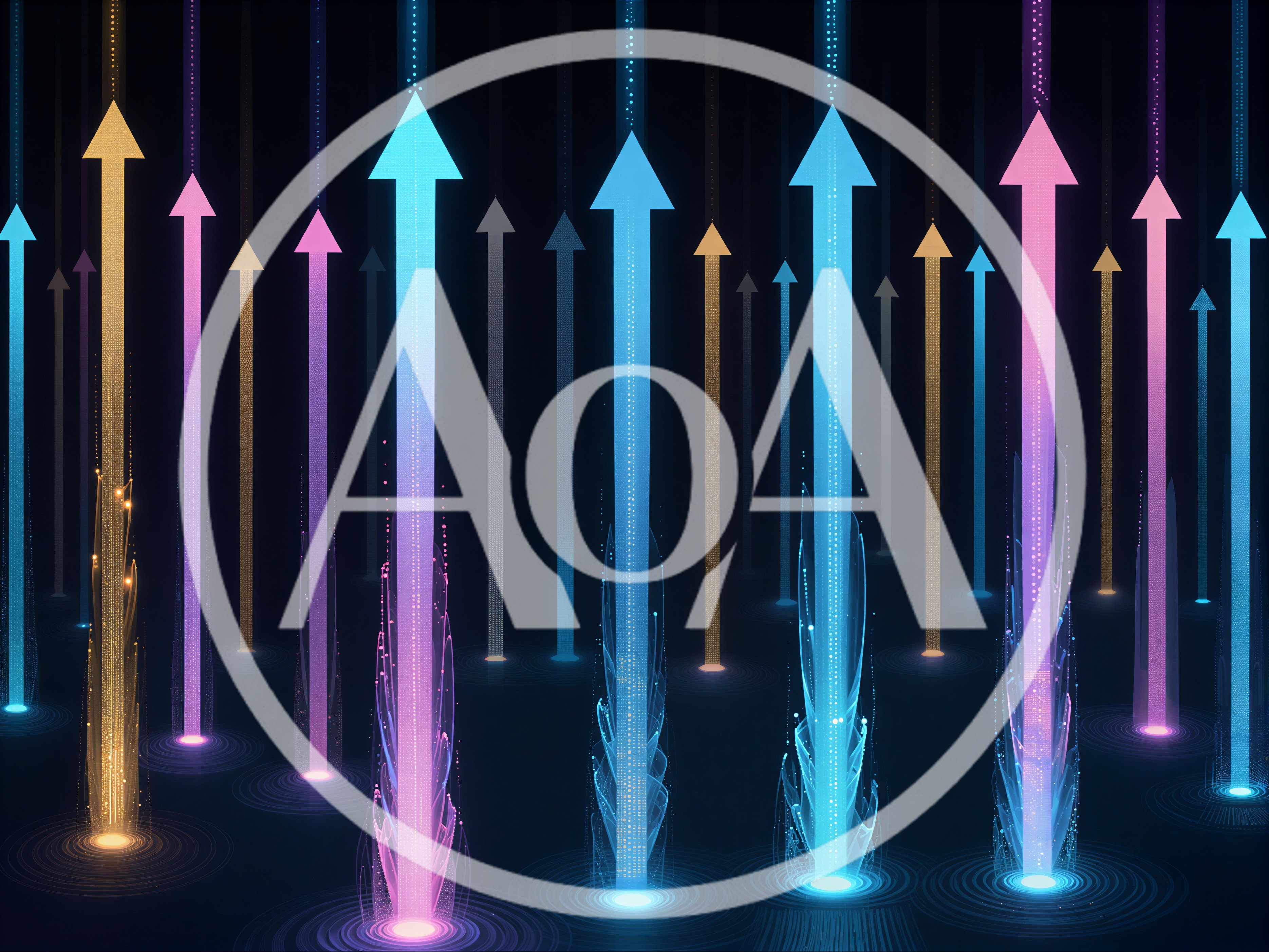 Abstract Digital Arrows Rising In Neon Light