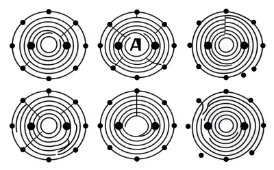 Set Of Six Circular Maze Puzzles With Dots