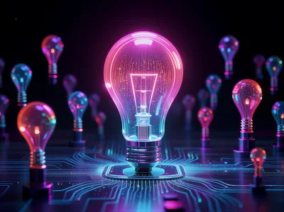 Glowing Light Bulb On Digital Circuit Board