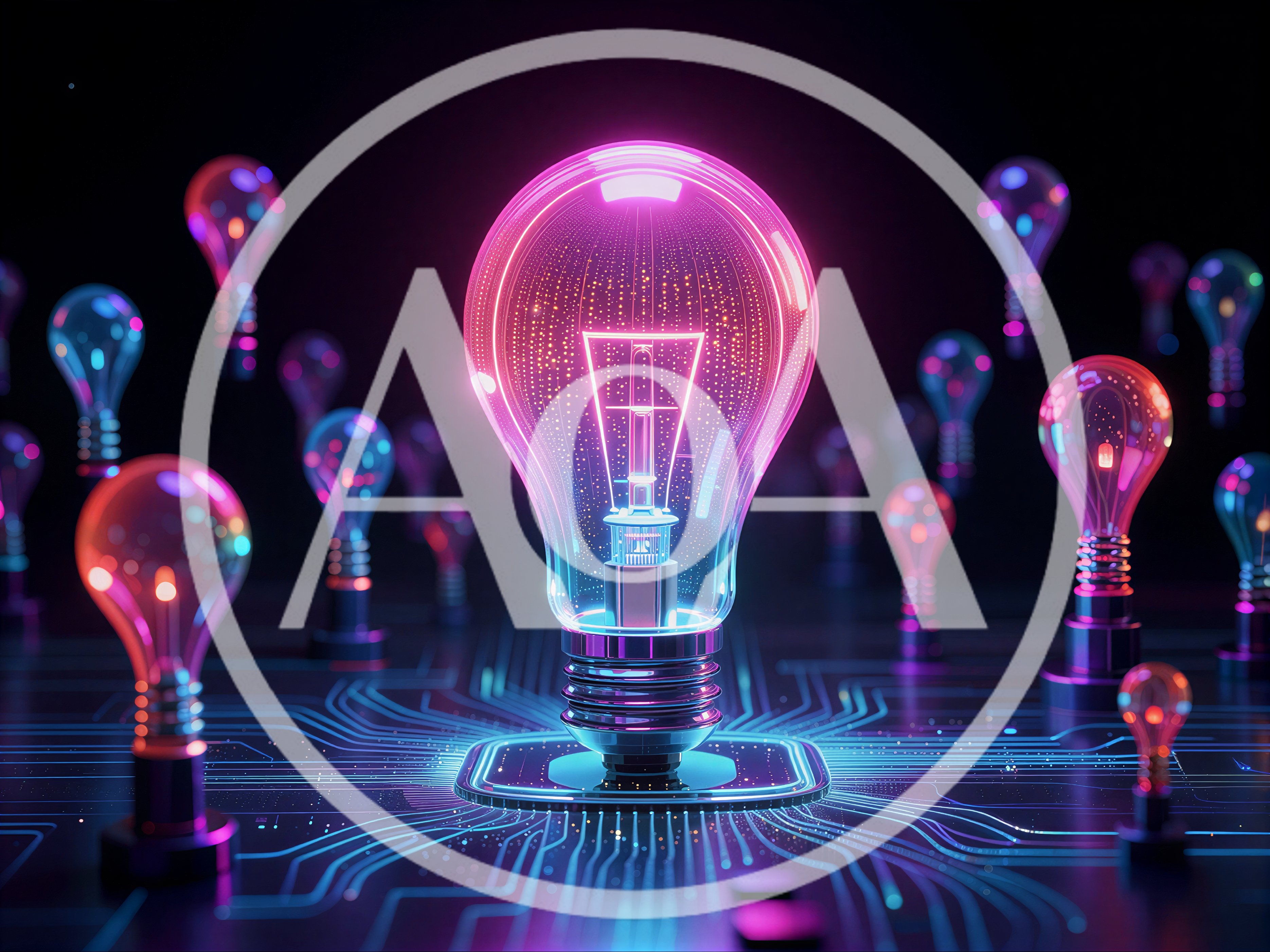 Glowing Light Bulb On Digital Circuit Board