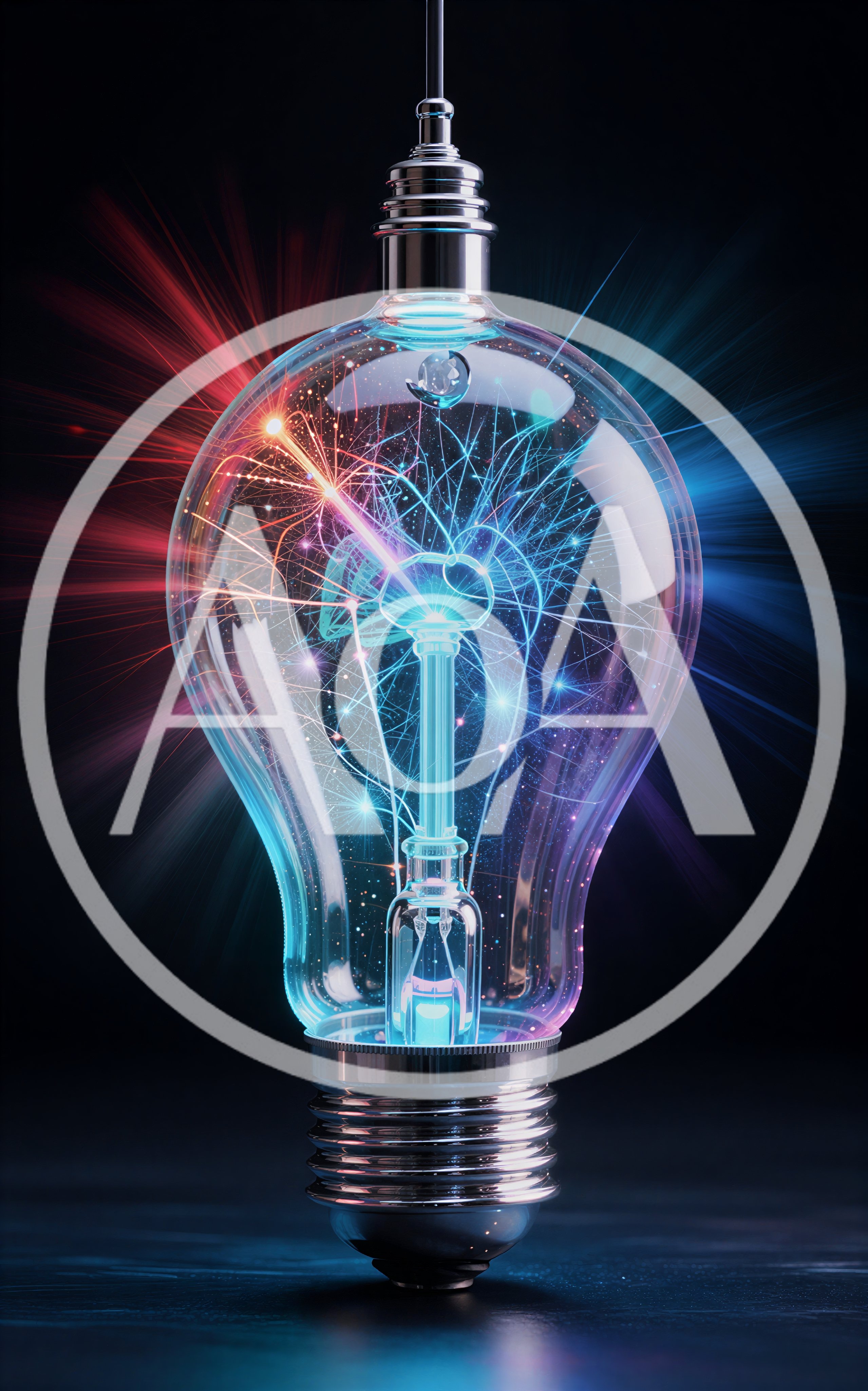 Glowing Light Bulb With Electric Sparks And Neural Patterns
