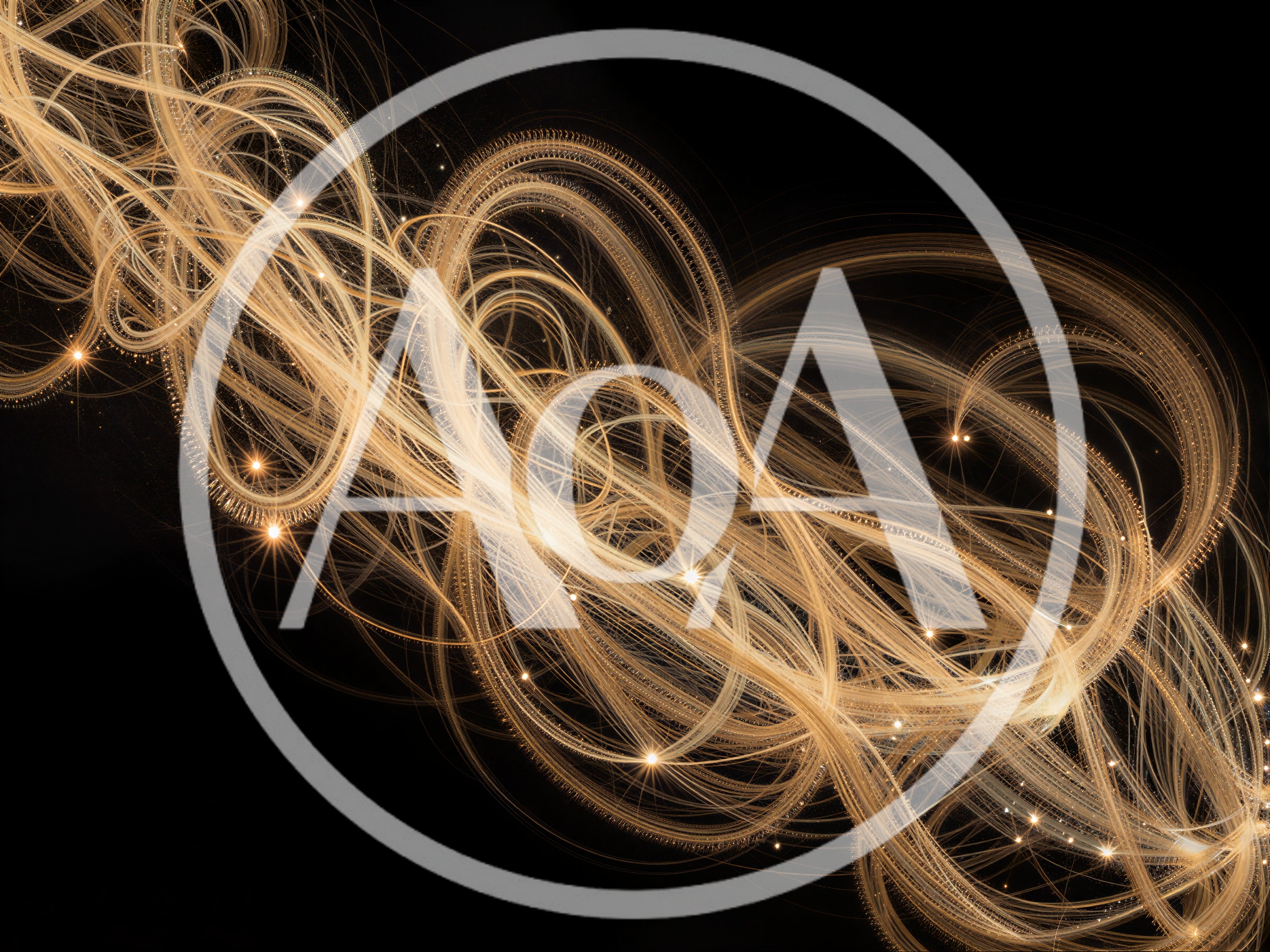Abstract Golden Light Trails On Black Background
