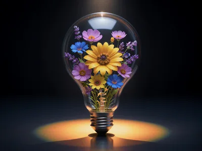 Flowers Blooming Inside A Glass Light Bulb