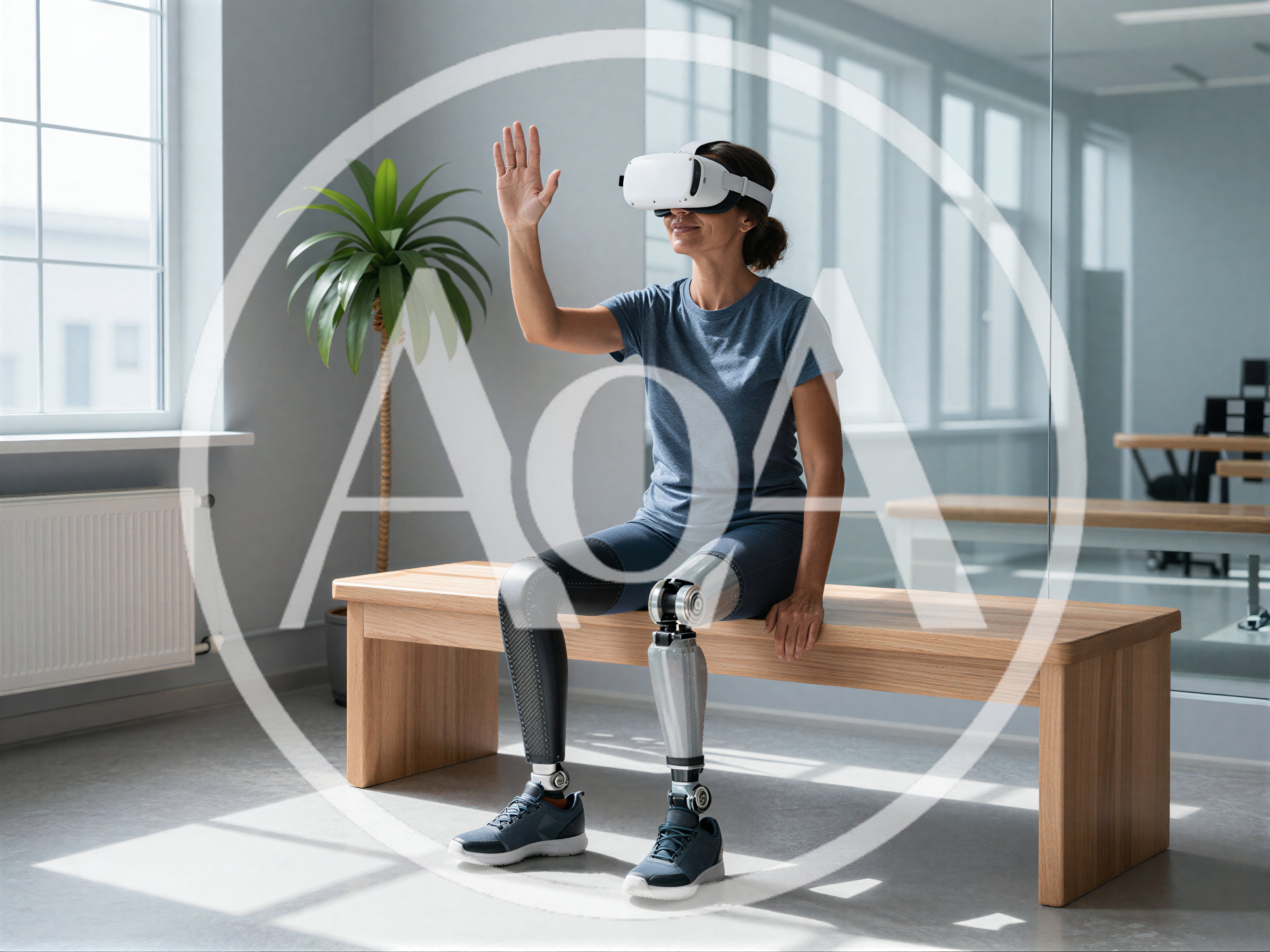 Woman With Prosthetic Legs Using Virtual Reality Headset