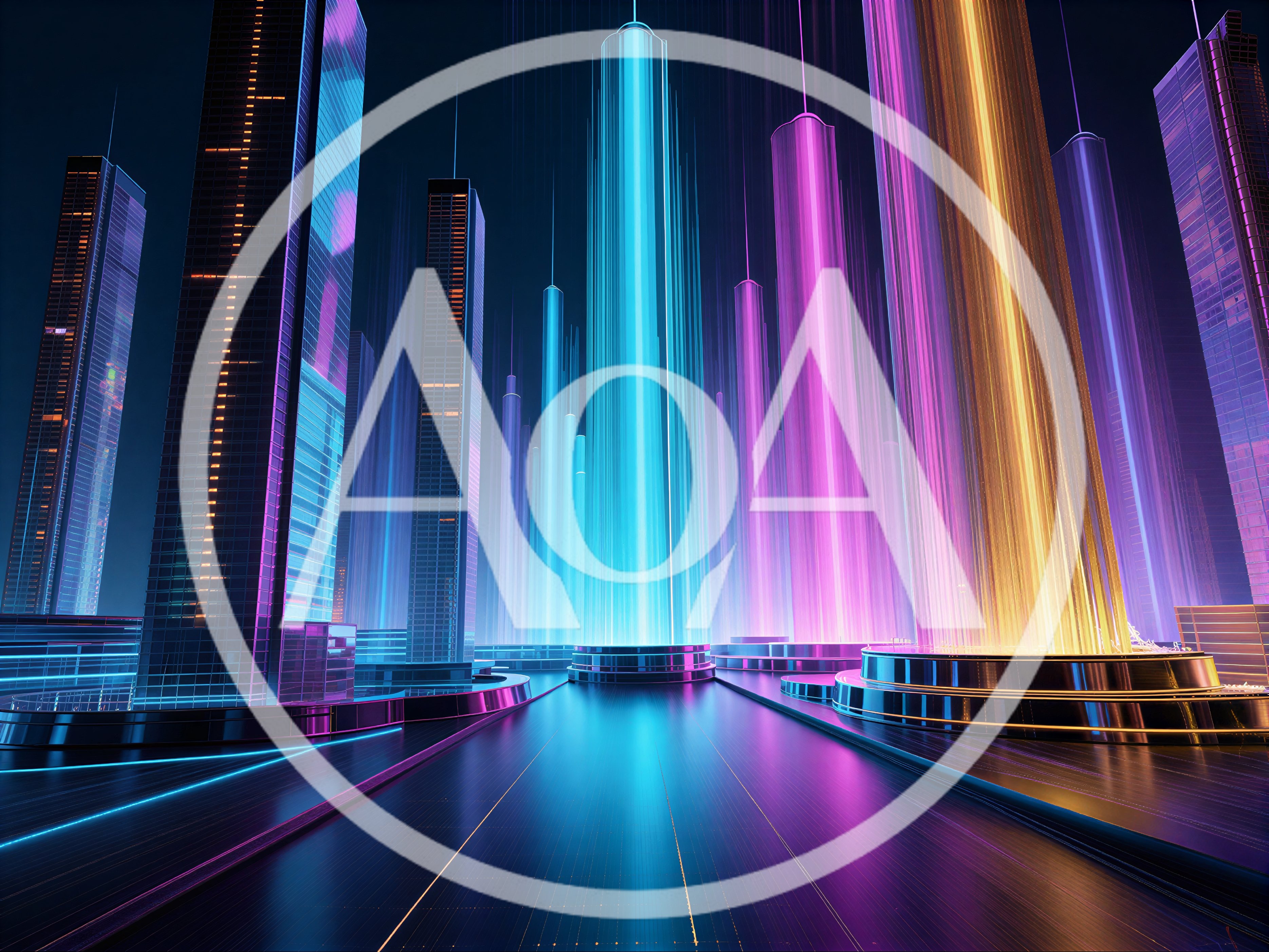 Futuristic Cyberpunk Cityscape With Glowing Neon Skyscrapers