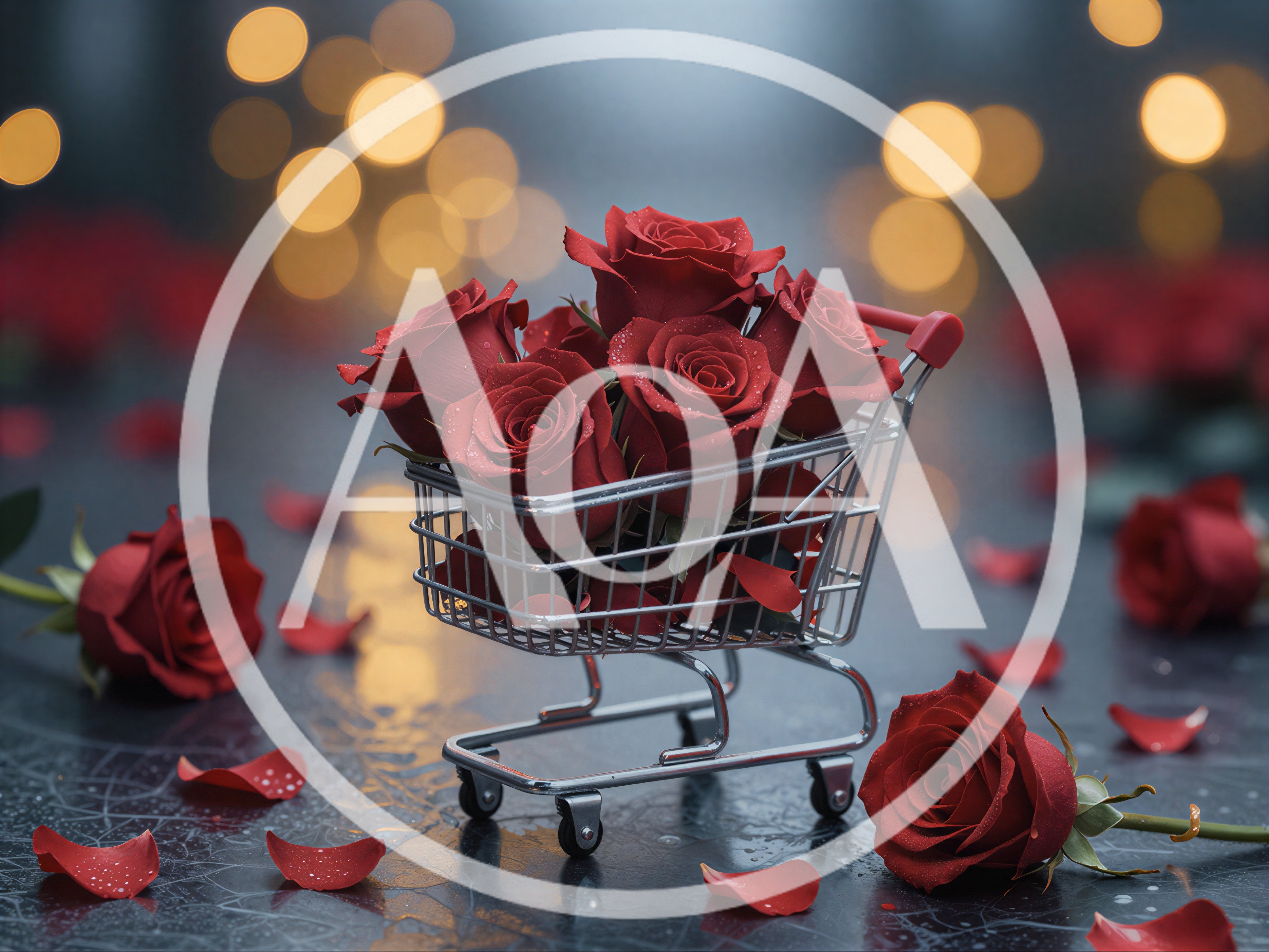 Miniature Shopping Cart Filled With Fresh Red Roses