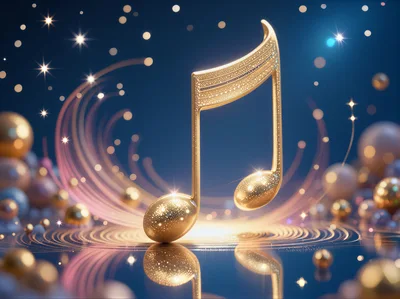 Golden Musical Note Symbol With Sparkling Light Effects