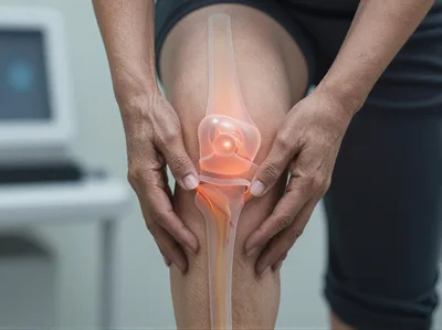 Person Holding Knee With Digital Anatomy Overlay
