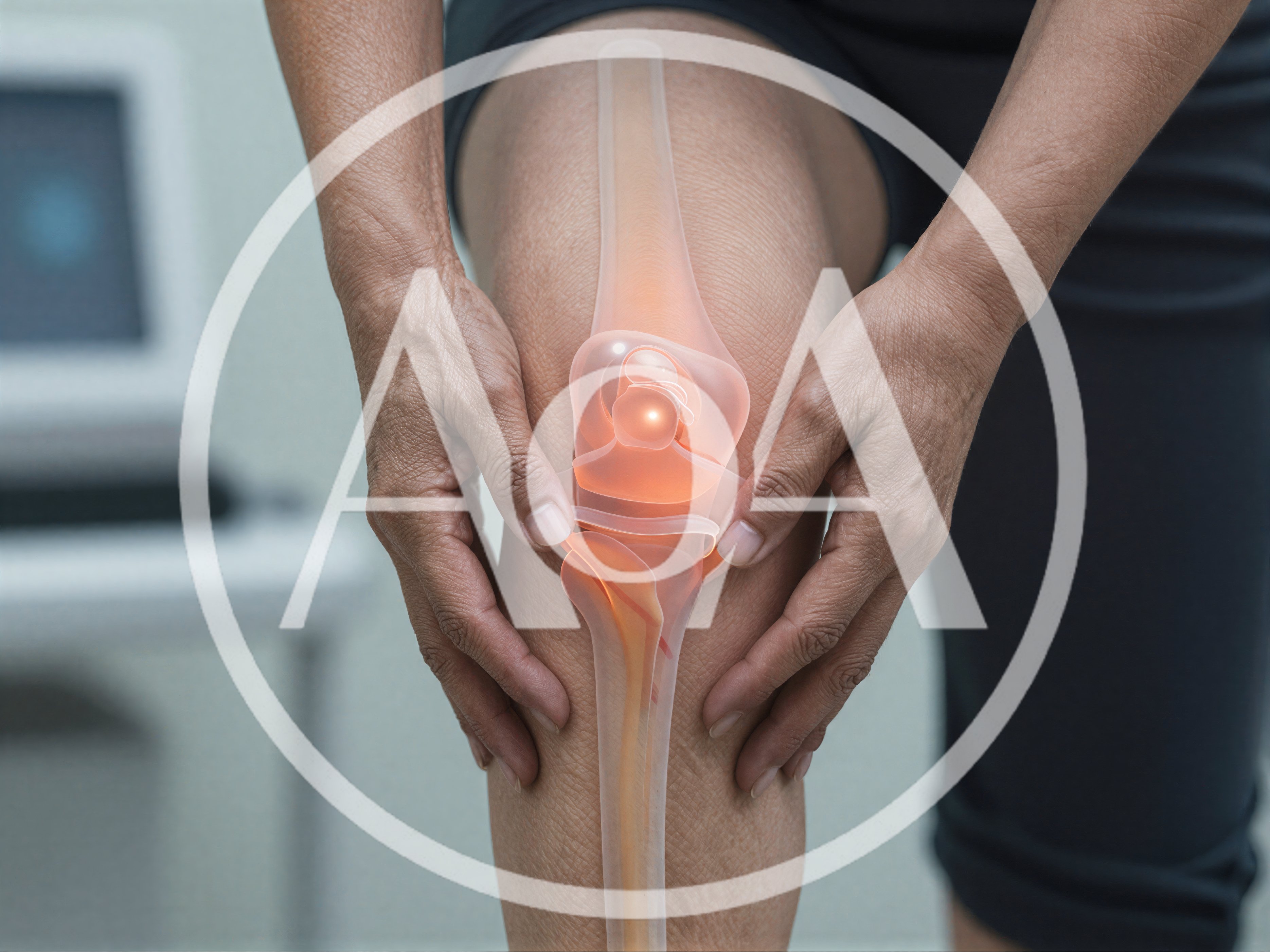 Person Holding Knee With Digital Anatomy Overlay