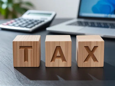 Wooden Blocks Spelling Tax on Office Desk