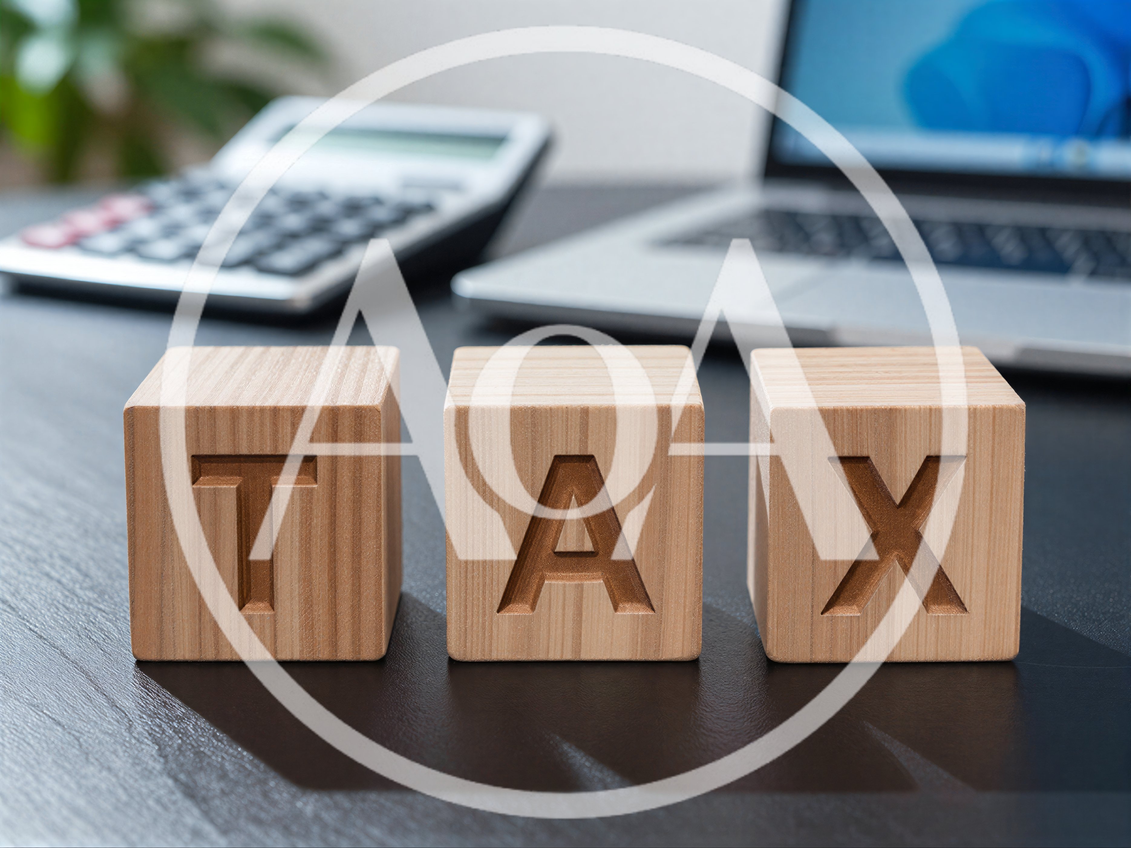 Wooden Blocks Spelling Tax on Office Desk