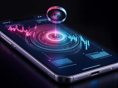 Futuristic Smartphone Displaying Holographic Financial Data Visualization