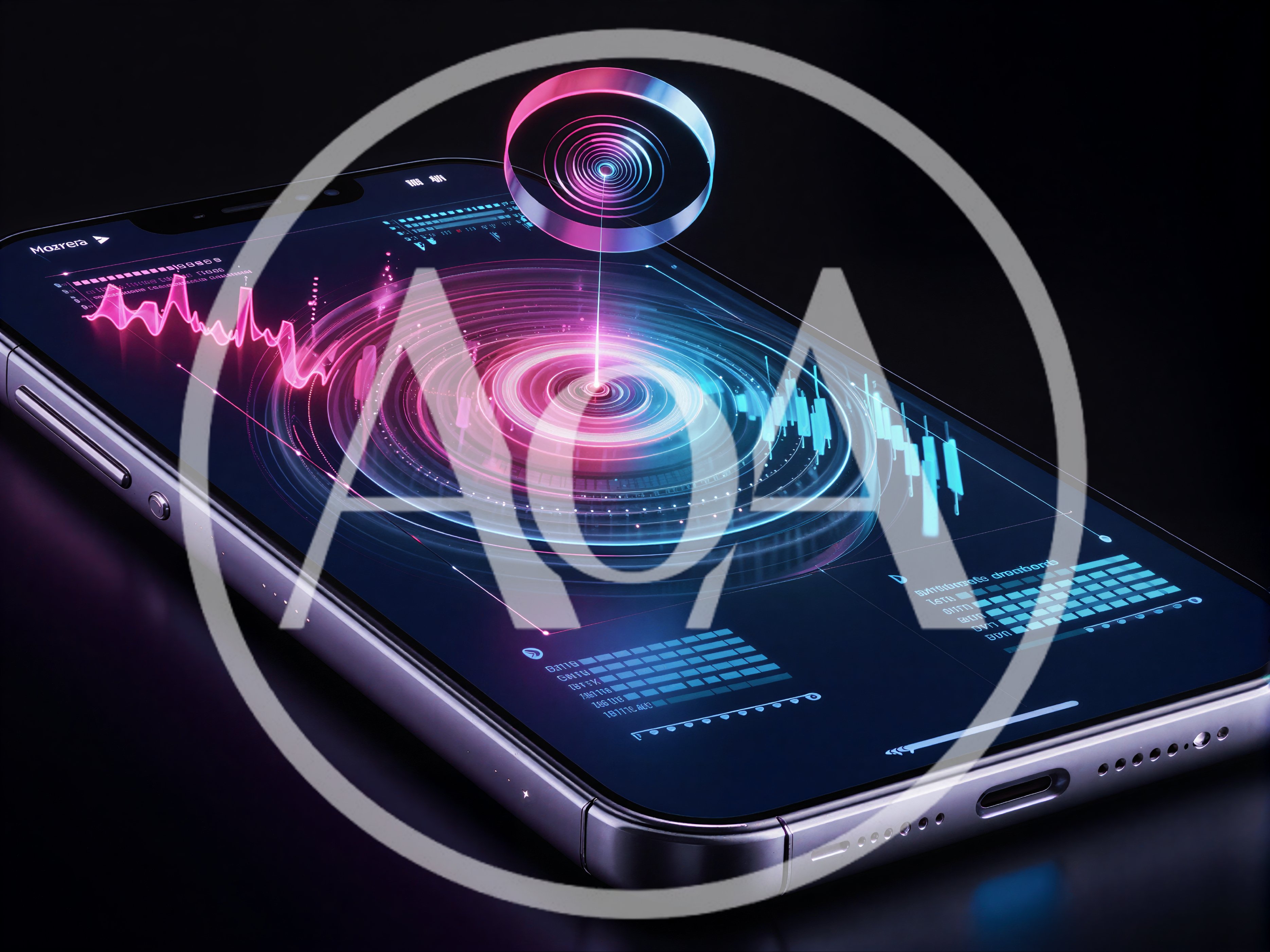 Futuristic Smartphone Displaying Holographic Financial Data Visualization