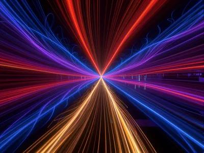 Abstract Light Trails Converging In A Digital Tunnel
