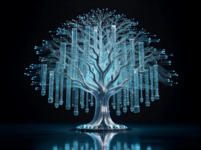 Digital Technology Tree With Glowing Data Cables