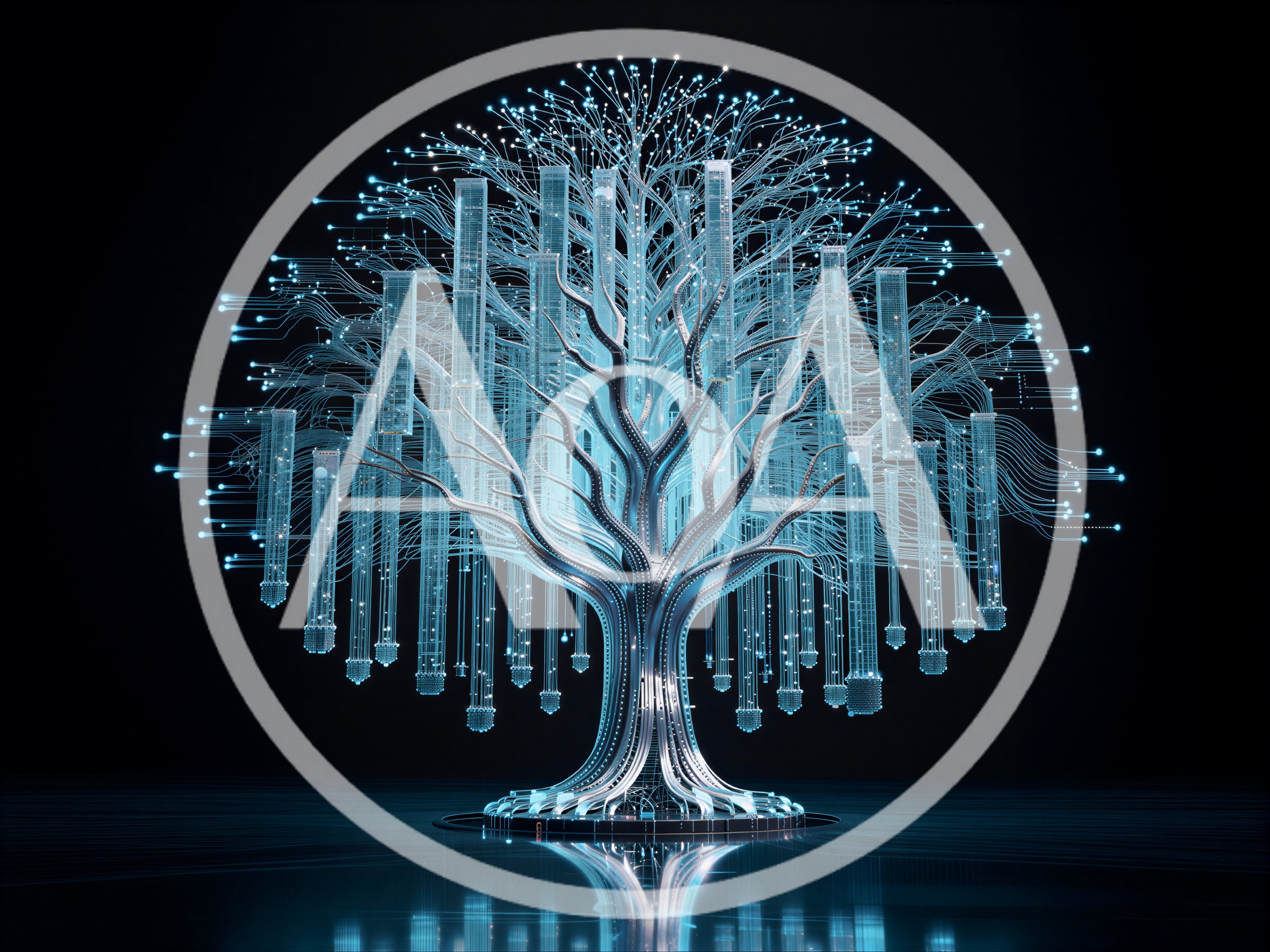 Digital Technology Tree With Glowing Data Cables