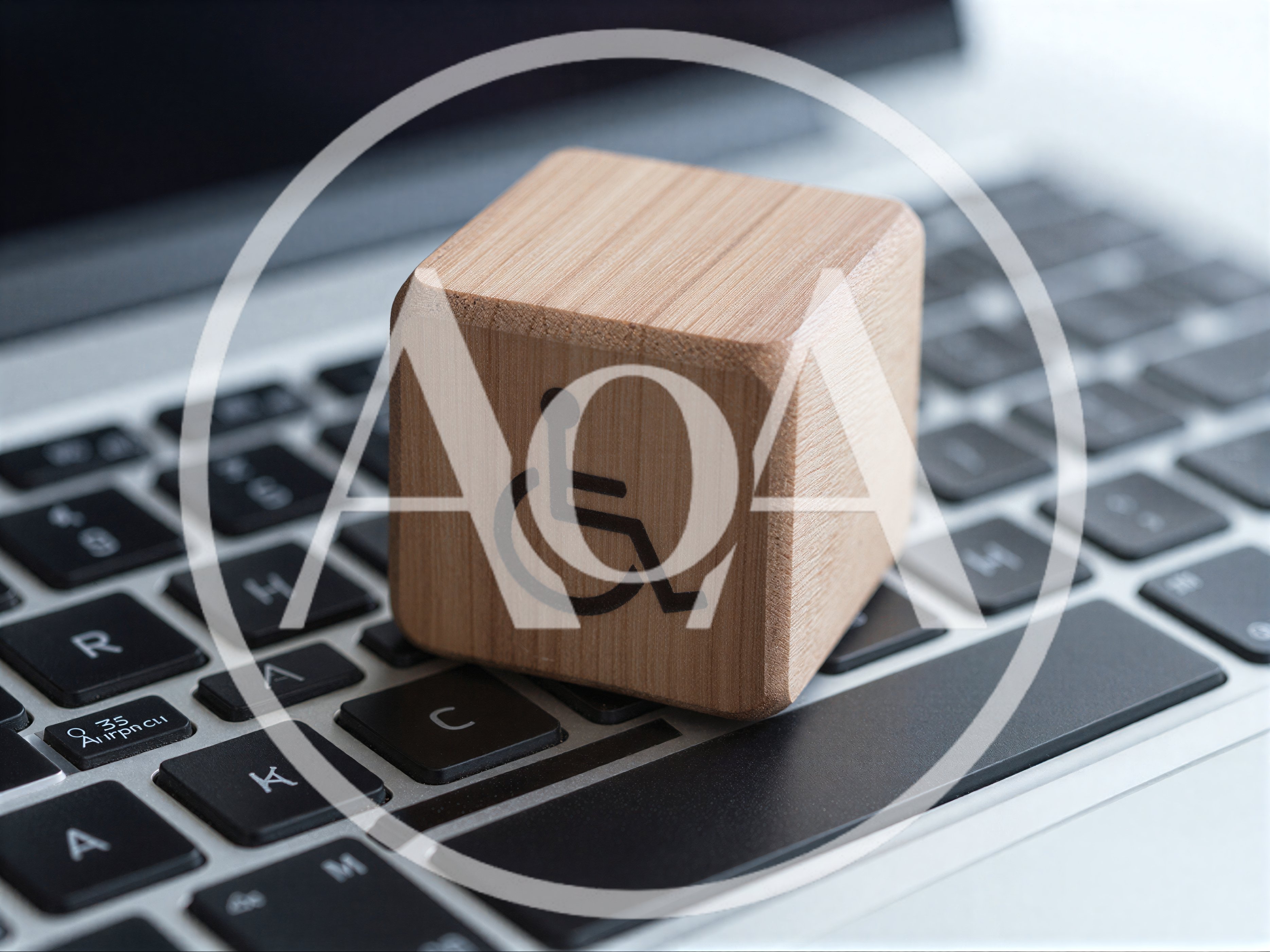 Wooden Block With Disability Symbol On Laptop Keyboard