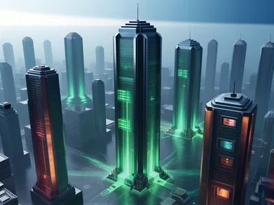 Futuristic Cyberpunk Cityscape With Glowing Neon Skyscrapers