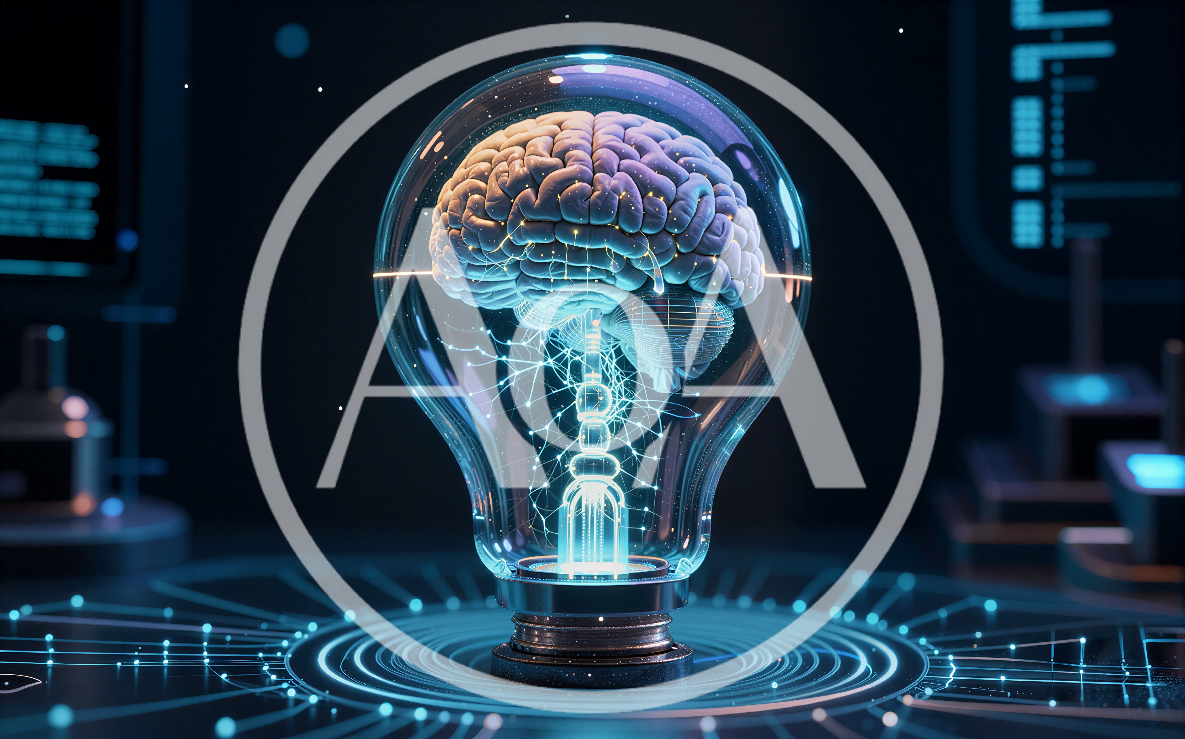 Digital Human Brain Inside A Glowing Light Bulb
