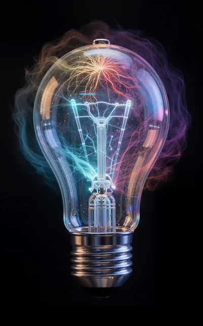 Glowing Light Bulb With Abstract Electric Energy