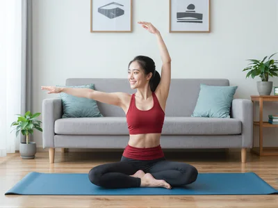 Young Asian Woman Practicing Yoga at Home