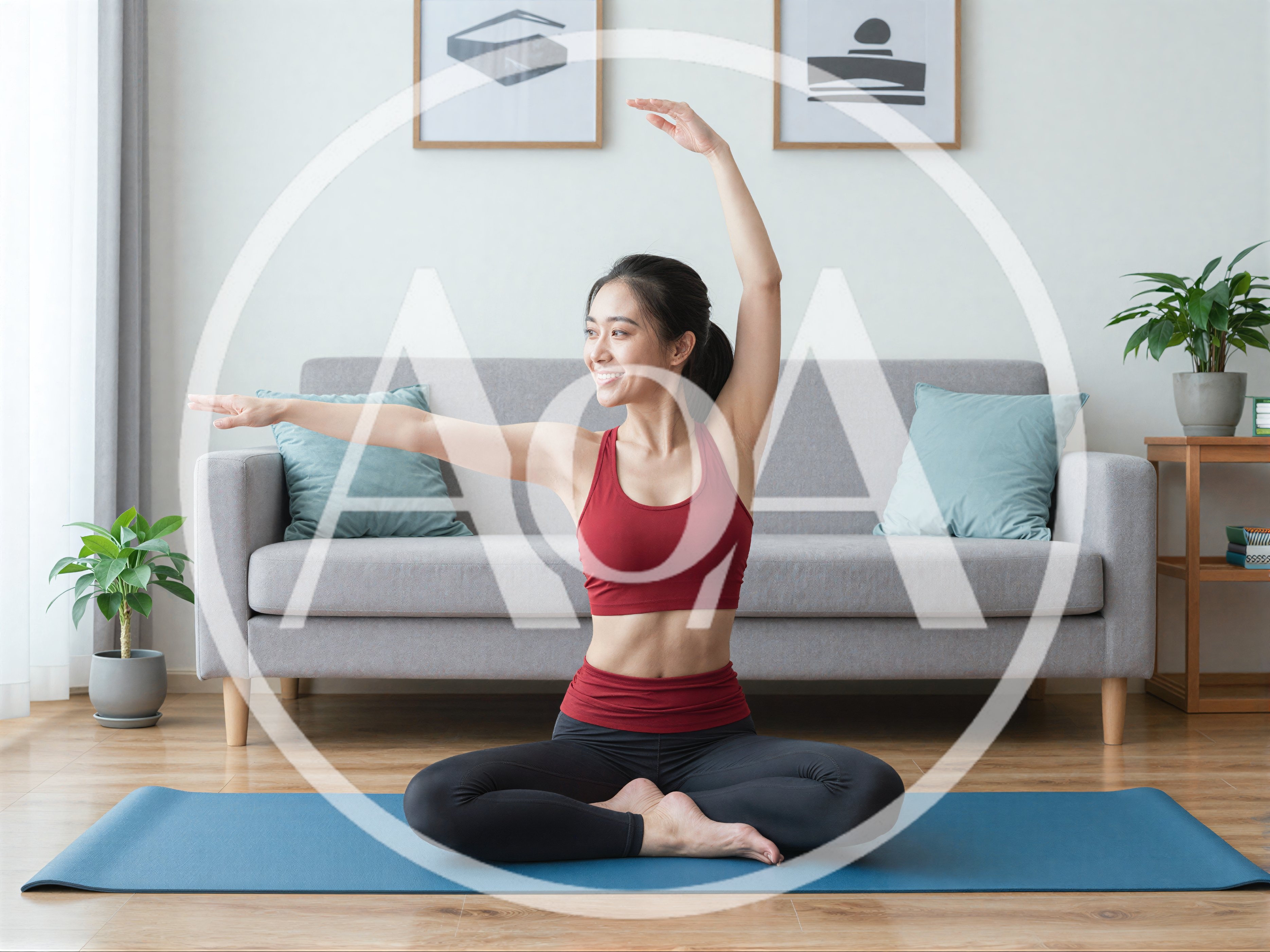 Young Asian Woman Practicing Yoga at Home