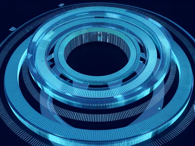 Abstract Blue Glowing Concentric Rings Digital Interface