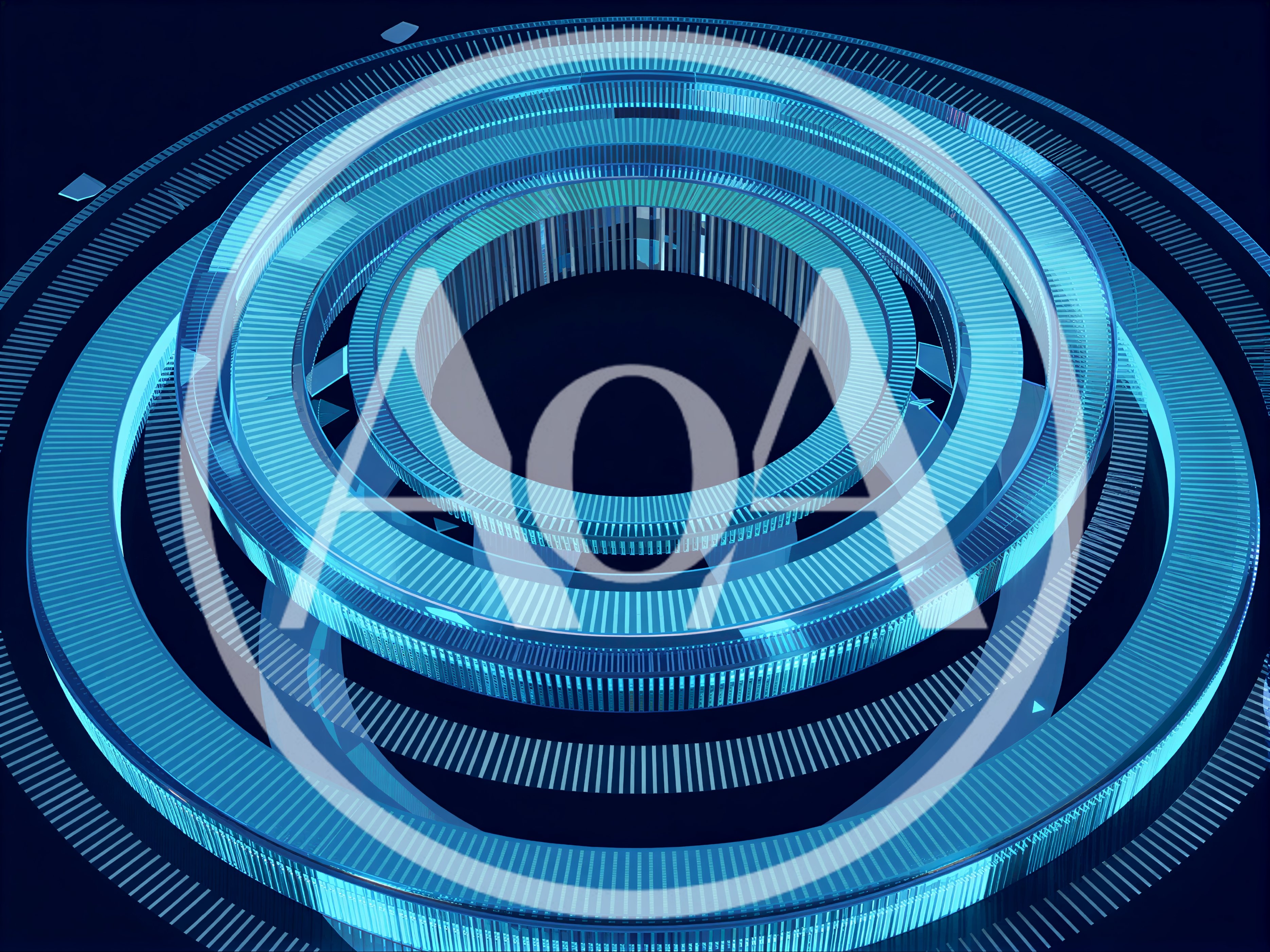 Abstract Blue Glowing Concentric Rings Digital Interface
