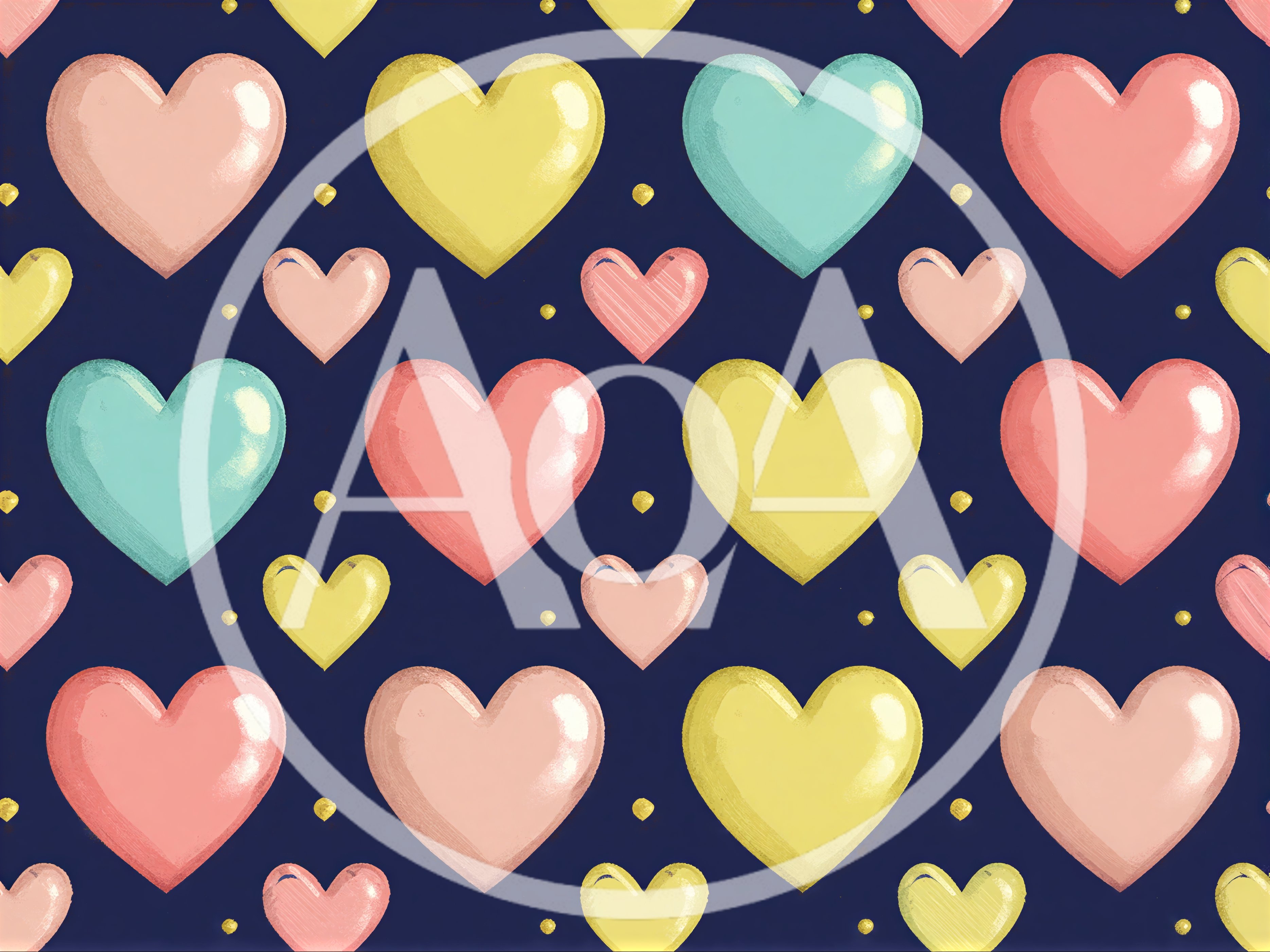 Seamless Pattern of Colorful Pastel Hearts on Dark Blue