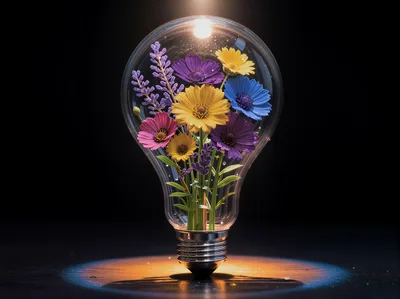 Vibrant Flowers Inside A Glass Light Bulb