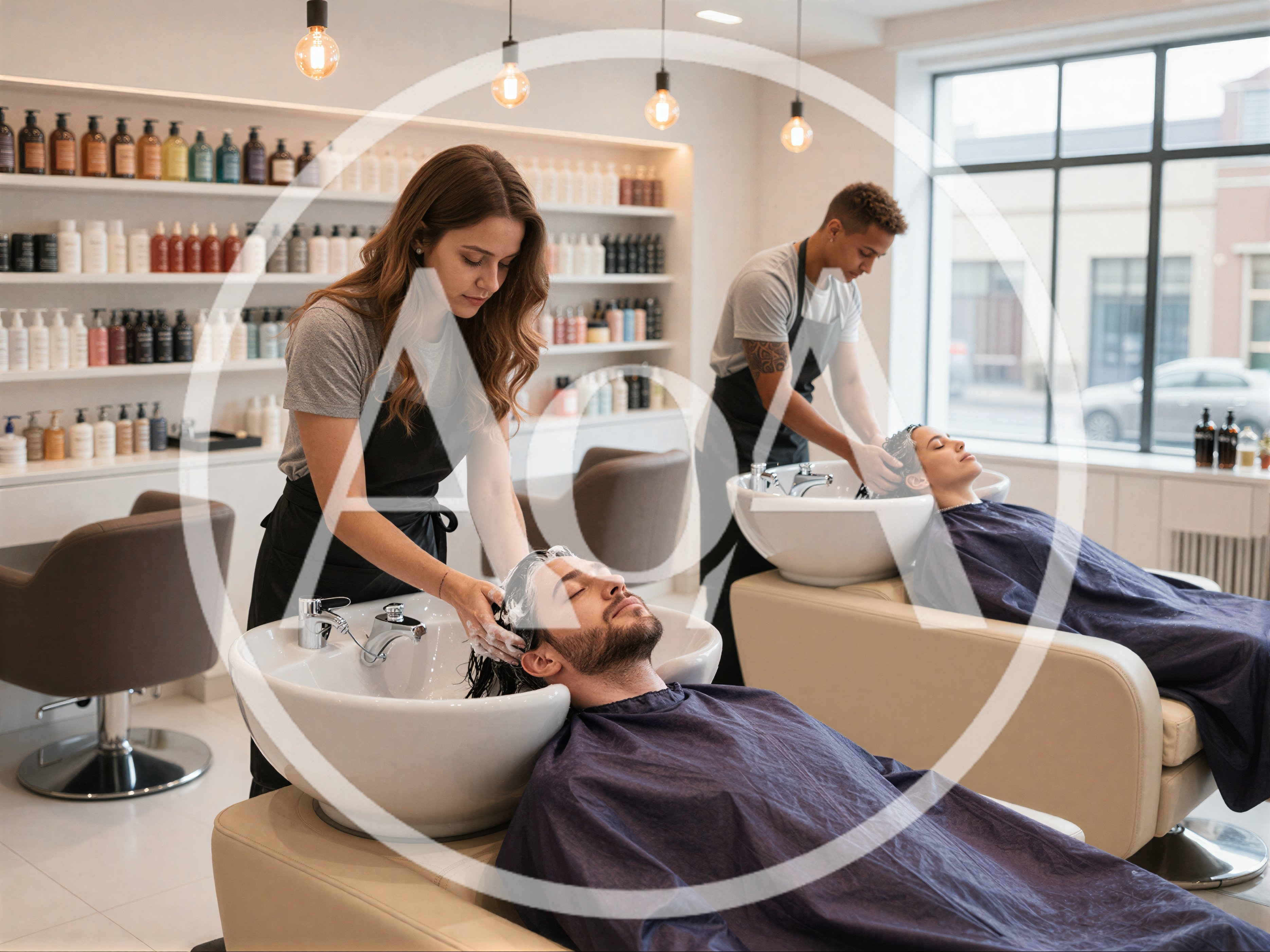 Professional Hair Stylists Washing Clients Hair In Salon