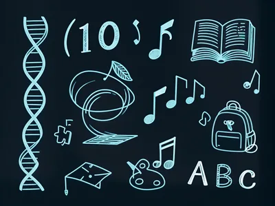 Hand Drawn Education Icons On Chalkboard