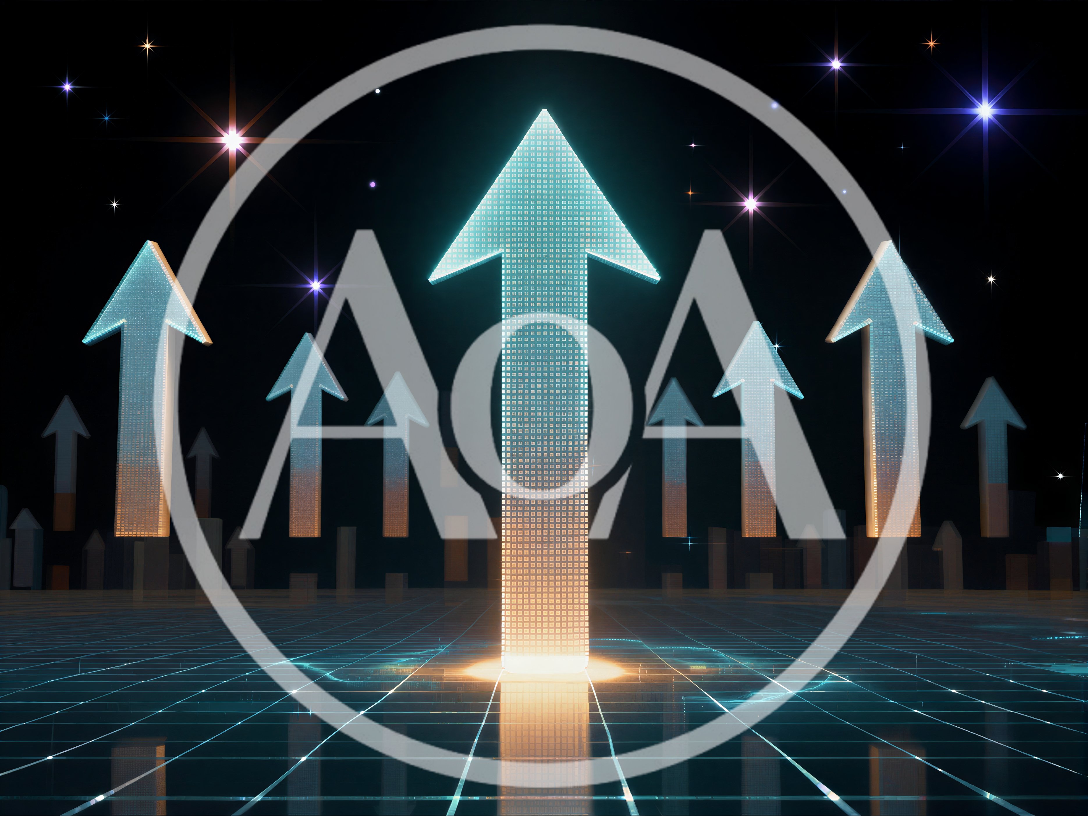 Digital Arrows Rising On A Glowing Grid